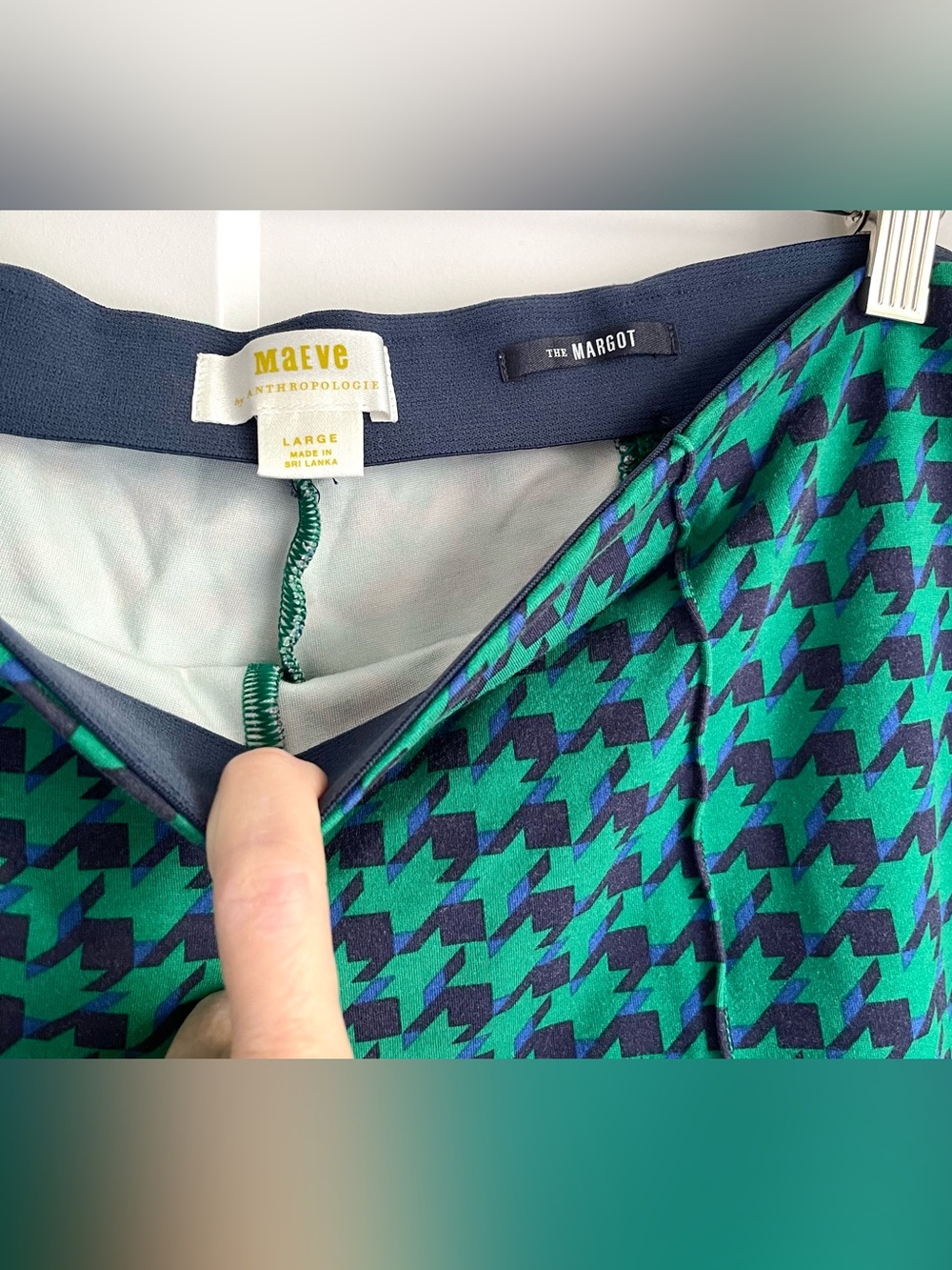 Anthropologie Maeve Margot Crop Kick Flare Pant - Large Green Blue Houndstooth L - Picture 2 of 4